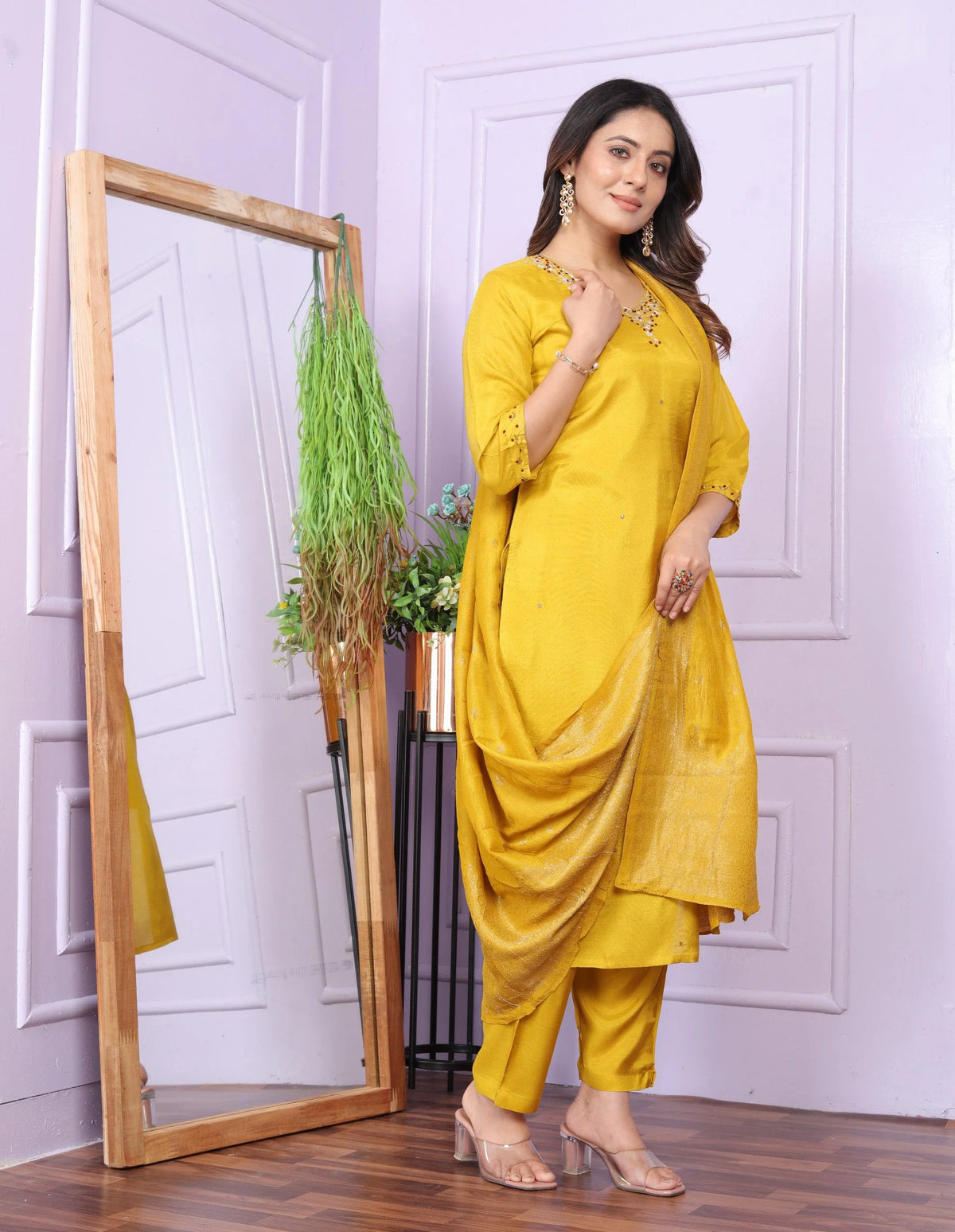 Haldi Wear Viscose Muslin Yellow Color Salwar Suit