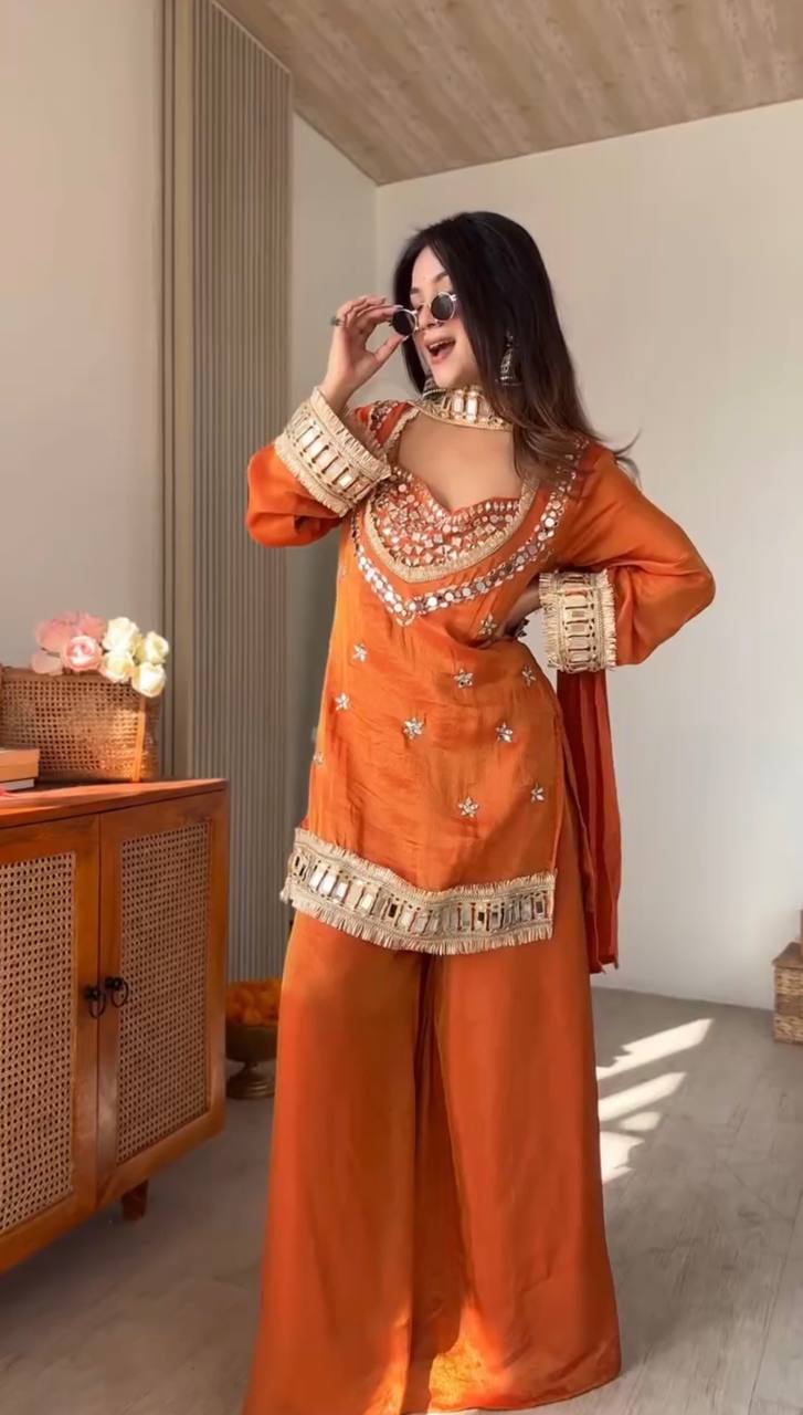 Innovative Fendy Silk Mirror Work Sharara Palazzo Set