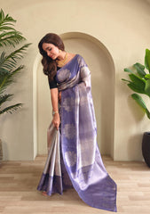 Wonderful Lavender Color Flower Print Silk Saree