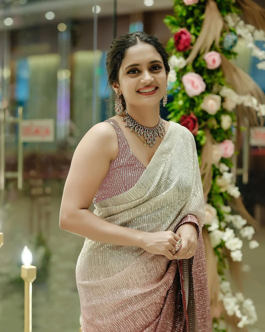 Party Wear Sequence Work Double Shaded Saree