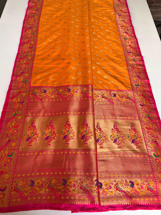 Festive Wear Meenakari Butti Orange Color Paithani silk Saree