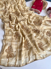Flattering Viscose Cream Color Saree