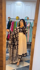 Ravishing Peach Rayon Cotton Kalamkari Print Gown