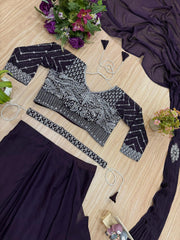 Stylish Embroidery Work Purple Color Ready To Wear Saree