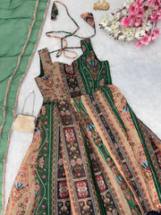 Classic Organza Silk Digital Printed Green Multi Color Gown