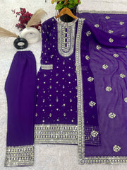 Elegant Embroidery Work Purple Color Salwar Suit