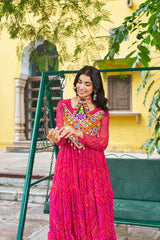 Navratri Festival Innovative Blue Georgette Kutchi Work Gown
