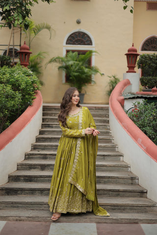 Wedding & Party Wear Embroidered Work Perrot Color Sharara Suit