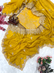 Bollywood Style Heavy Work Mustard Color Saree