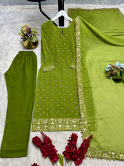Alluring Green Color Georgette Embroidery Work Anarkali Suit