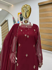 Round Neck Maroon Color Stylish Palazzo Suit