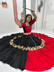 Stylish Red Cotton Gamathi Work Lehenga Choli