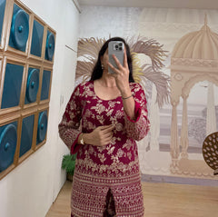 Elegant Maroon Color Dola Silk Co-ord Set