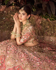 Trendy Peach Silk Embroidery Work Lehenga Choli