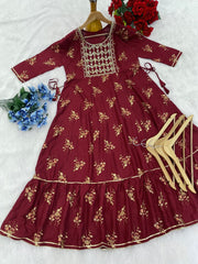 Beautiful Reyon Red Color Gown