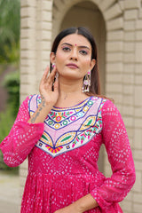 Ravishing Pink Georgette Embroidery Work Gown