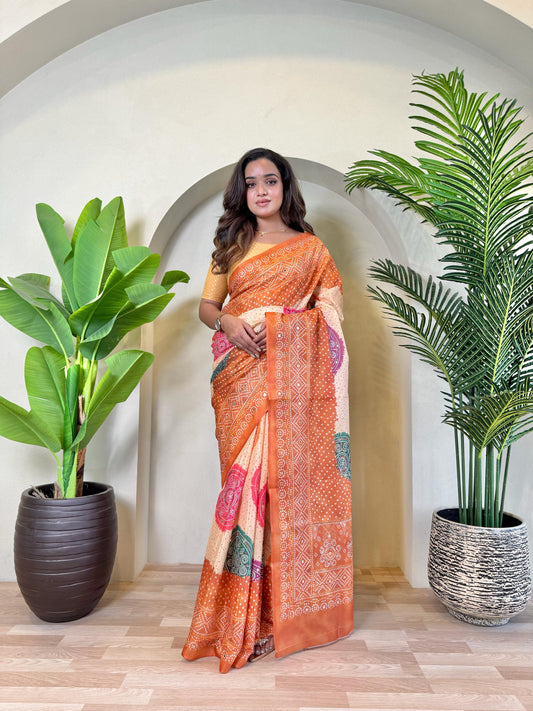 Adorable Bandhani Print Orange Color Saree