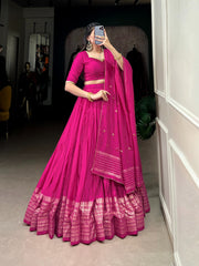 Designer Zari Weaving Work Pink Color Lehenga Choli