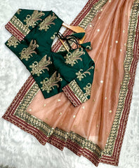 Wonderful Embroidery Work Peach Color Designer Saree