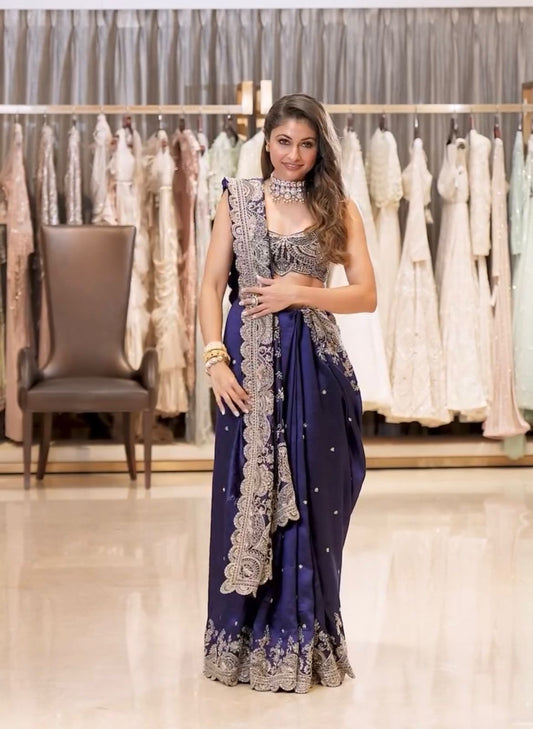 Function Wear Rangoli Silk Navy Blue Color Saree