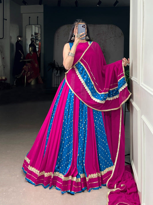 Trendy Blue Tasar Silk Bandhej Print Lehenga Choli