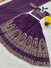 Glorious Purple Vichitra Silk Embroidery Lehenga Choli