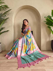 Multi Color Design Stylish Print Pink Color Saree