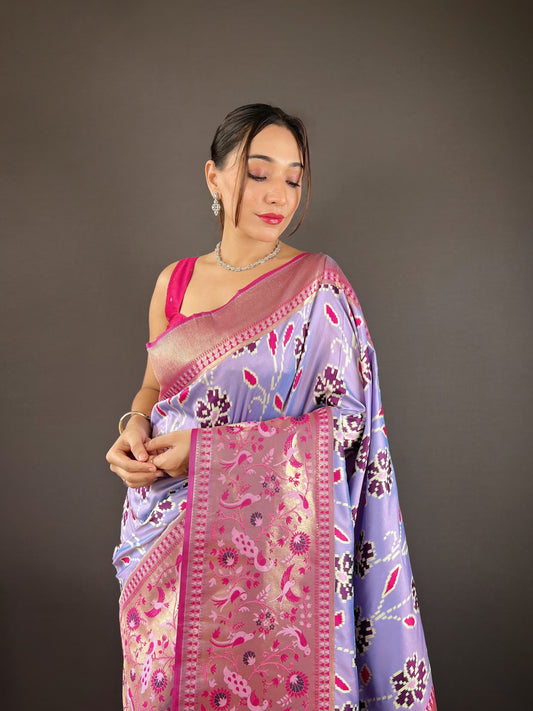 Gorgeous Silk Patola Weaving Lavender Color Saree