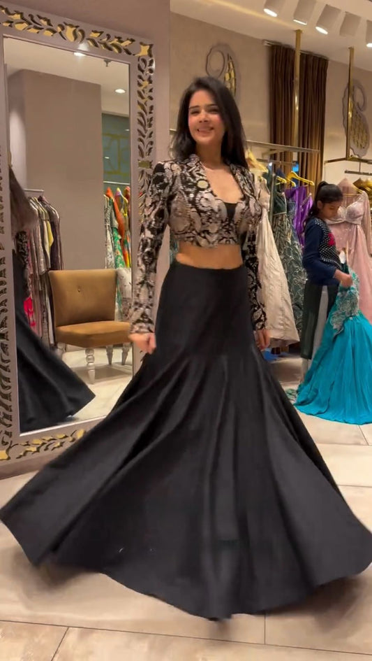 Attractive Tapeta Silk Black Color Lehenga Choli With Koti