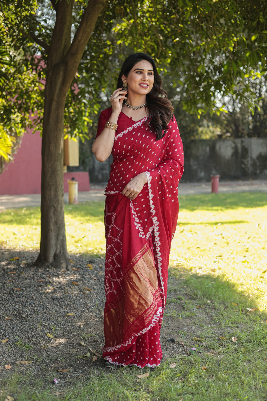 Superhit Red Color Original Bandhej Silk Saree