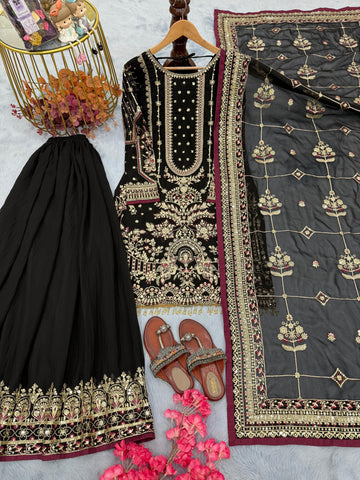 Ravishing Black Color Work Georgette Sharara Suit
