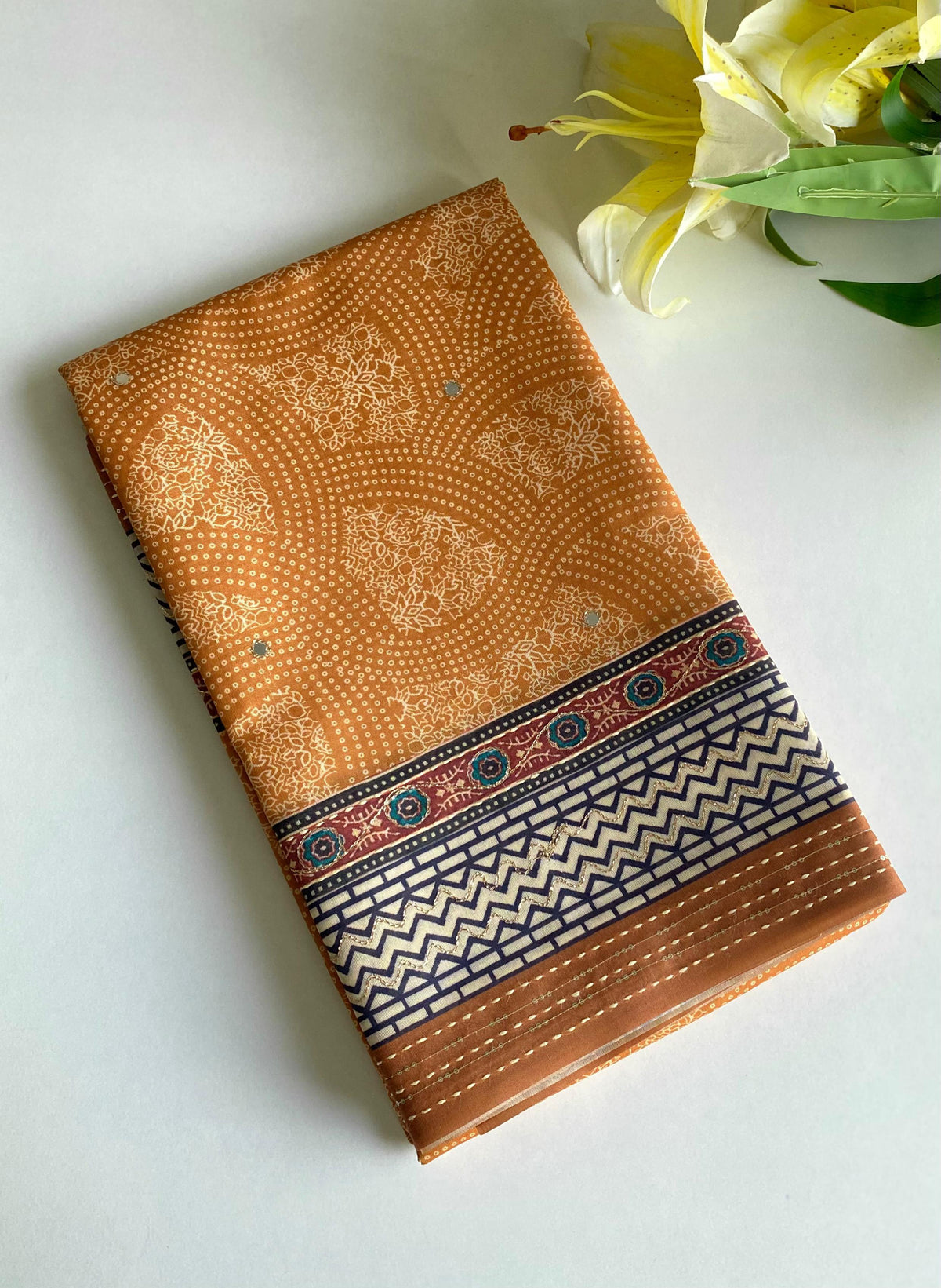 Classic Bandhani Prints Mustard Color Saree