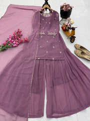 Round Neck Onion Color Stylish Palazzo Suit