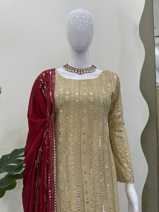 Beige Color Georgette Stitched Salwar Suit