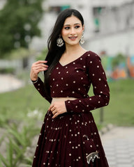 Daisy Maroon Poly Rayon Sequence Work Lehenga Choli