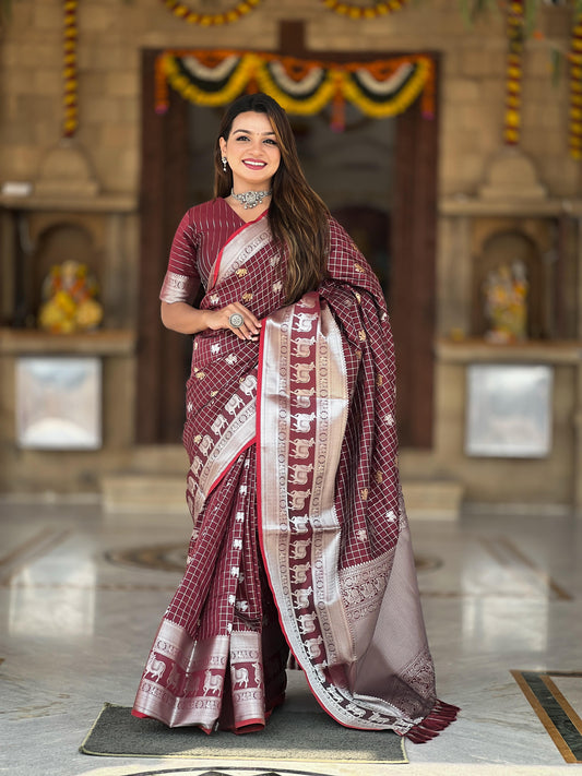 Good Looking Soft Silk Maroon Color Saree