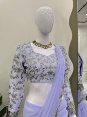 Lavender Color Sequence Work Party Wear Lehenga Saree