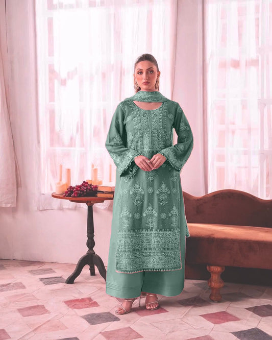 Blissful Georgette Sequence Work Rama Color Plazzo Suit