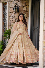 Ravishing Pista Simmer Embroidery Work Gown