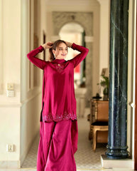 Designer Sequence Pink Color Palazzo Suit