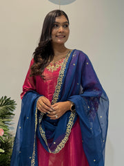 Luxuriant Pink Color Chimar Silk Anarkali Suit