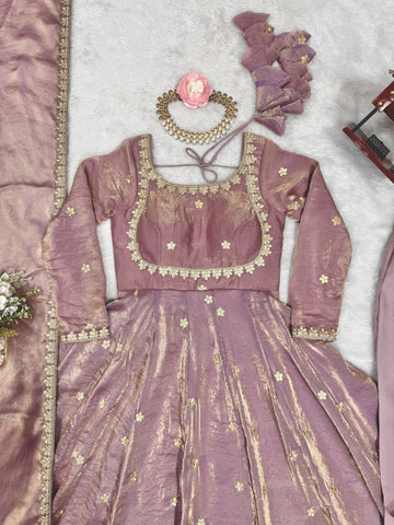 Shining Sequence Work Pink Color Silk Gown