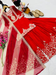Festive Wear Fully Stitched Red Color Sharara Suit