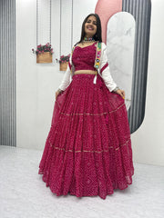 Stylish Red Georgette Ribbon Work Lehenga Choli