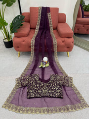 Wonderful Purple Color Organza Silk Saree