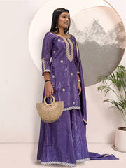 Pretty Purple Crush Silk Embroidery Work Palazzo Suit