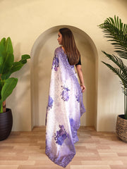 Classic Purple Color Digital Print Organza Saree