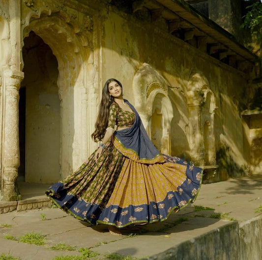 Lovely Blue Color Mirror Work Lehenga Choli