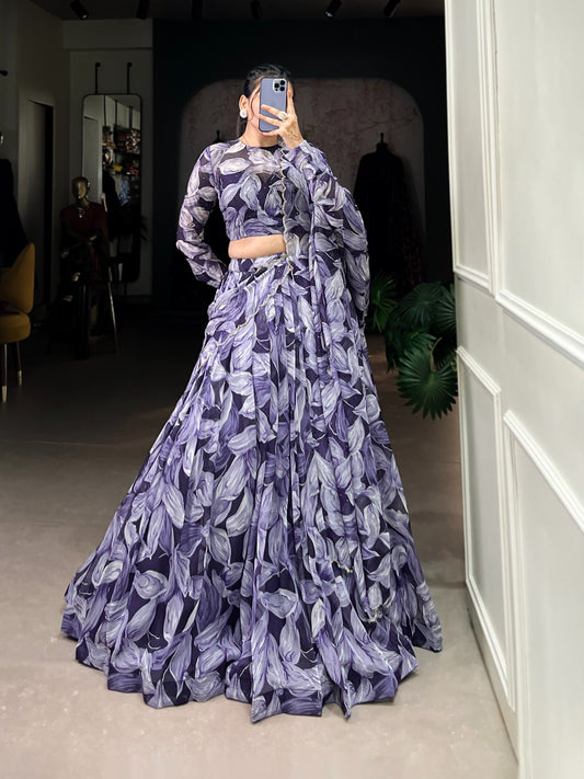 Party Wear Tabby Silk Navy Blue Color Lehenga Choli