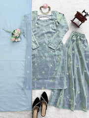 Daisy Sky Blue Silk With Sequence Work Palazzo Suit